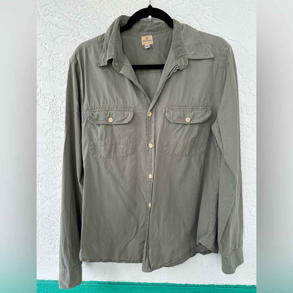 Adriano Goldschmidt Cotton Button Down Green Mens Medium Utility Shirt